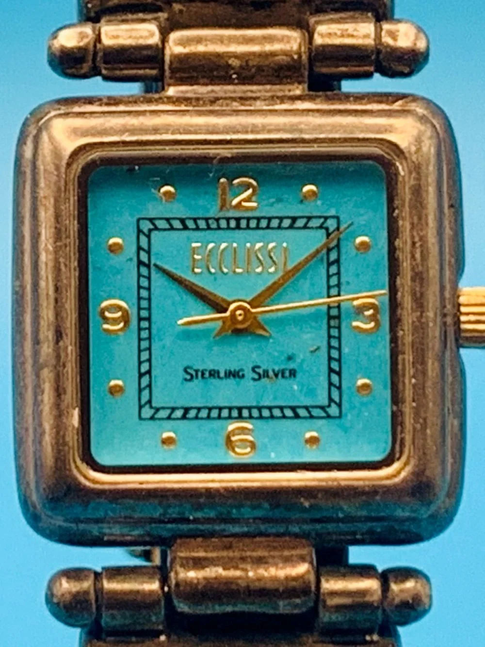 ECCLISSI 22490 Women’s Vntg Watch Sterling Silver Blue Turquoise Works New Batt